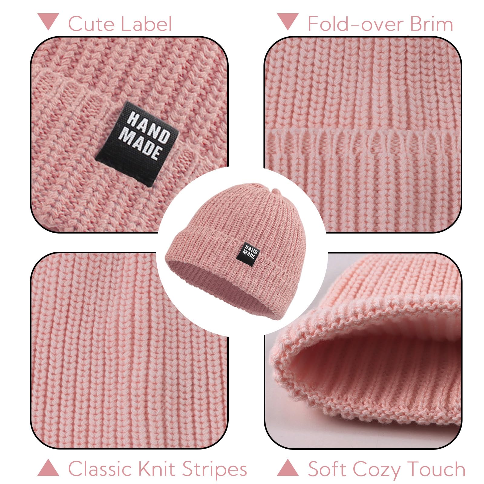 JANGANNSA Simple Knitted Baby Beanie Hip-Hop Boys Winter Hat Toddler Kids Bonnet for Girls 0-5Y (White+Pink+Beige,L)