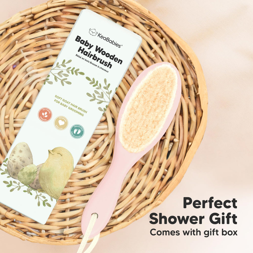Wooden Baby Hair Brush for Toddler, Infant Cradle Cap (Blush, Regular)