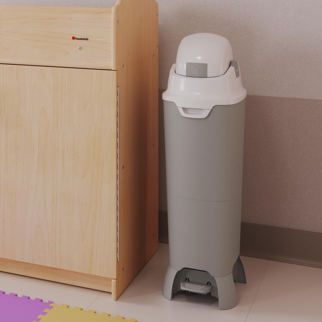 Foundations Hands-Free Tall Diaper Pail with Airtight Lid, Gray