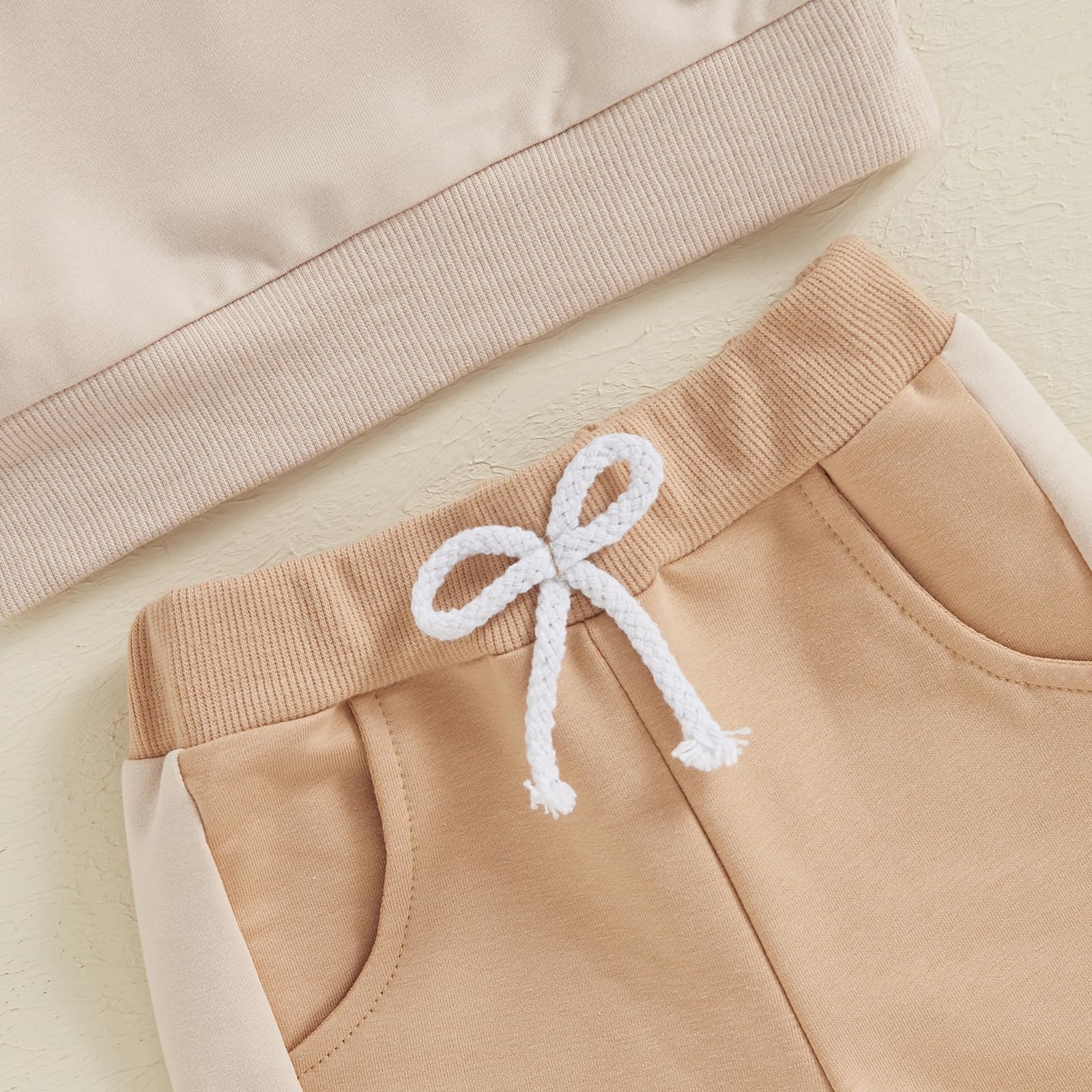 Lucikamy Toddler Baby Boy Fall Outfits Long Sleeve Crew Neck Pullover Sweatshirt + Jogger Pants Set Infant Winter Clothes (B-Khaki Apricot, 6-12 Months)