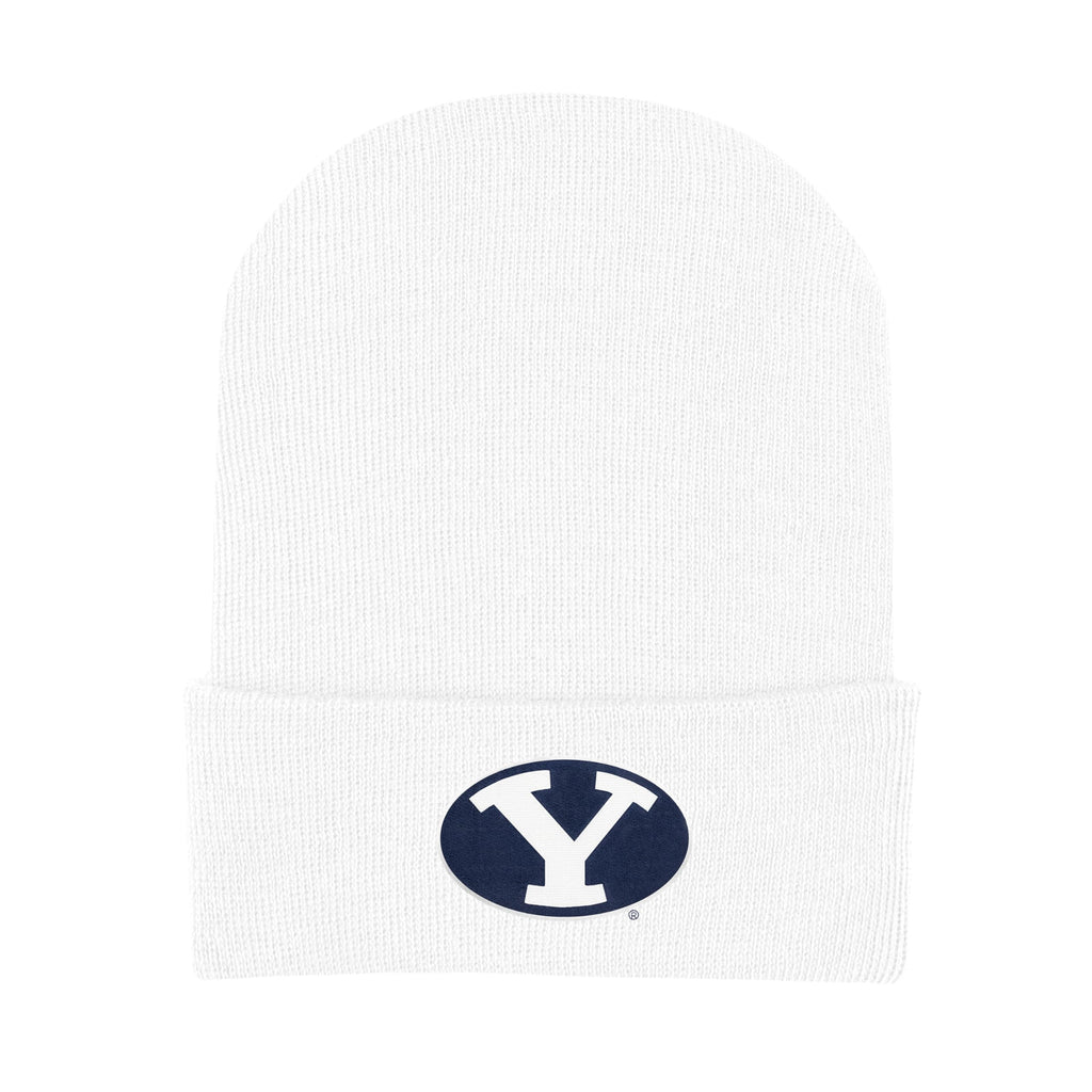 College Baby Infant Knit Cap BYU Cougars Logo - White - Newborn