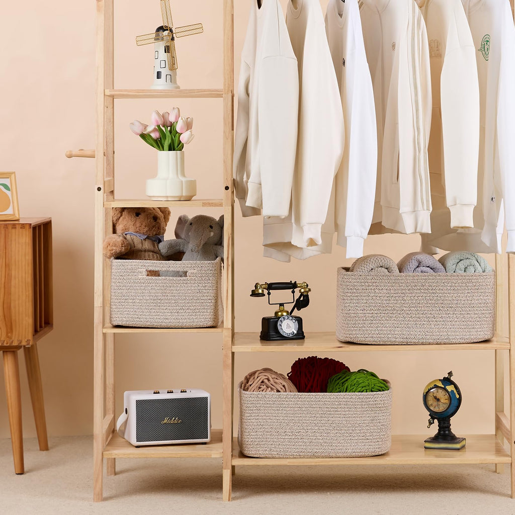MiniArk Large Storage Baskets for Shelves, 17 x 13 x 7.5” Closet Organizers Bins for Clothes Blanket Towels, Baby Nursery, Toy Baskets Box, Woven Rope Baskets, 2 Packs Mixed Brown