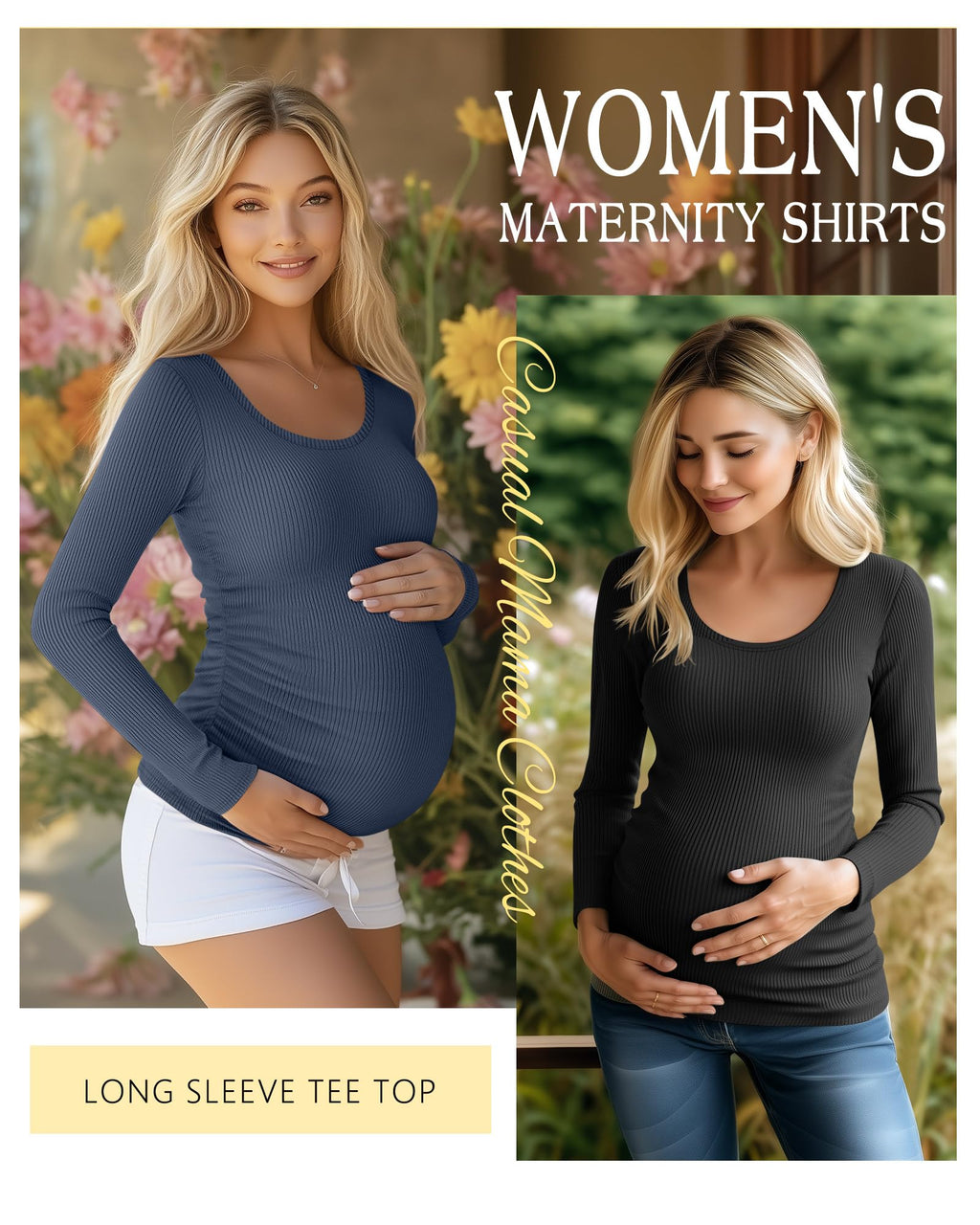 Riyiper 4 Pack Women's Cotton Ribbed Maternity Shirts, 4-Color, Small