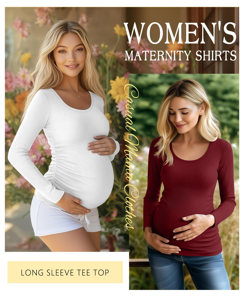 Riyiper 4 Pack Women's Cotton Ribbed Maternity Shirts, 4-Color, Large