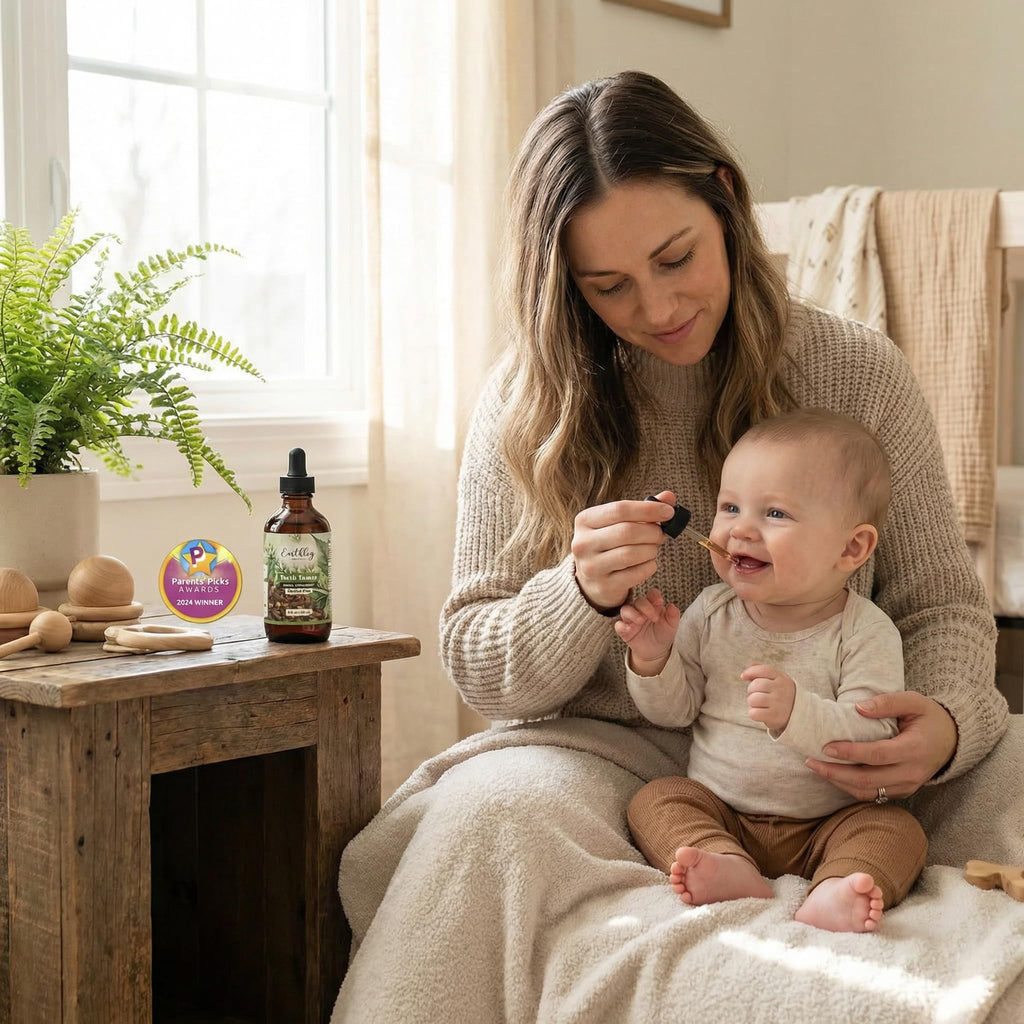 Earthley Wellness Teeth Tamer, Teething Relief for Babies & Kids, Organic Herbal Formula, 3 Month Supply (1.69 oz Glass,1,000 Drops)