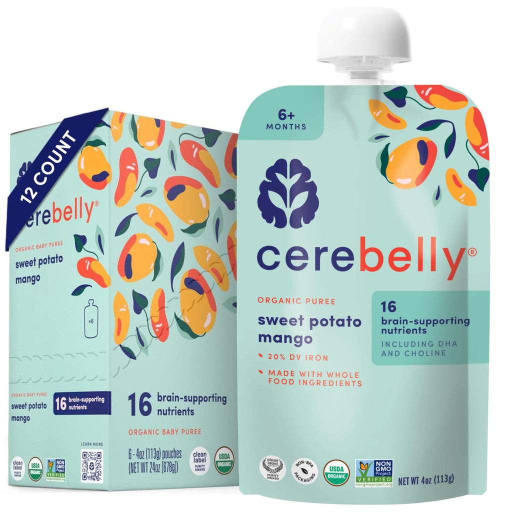 Cerebelly Organic Baby Food Pouches, Sweet Potato Mango Puree, 4oz, 12ct