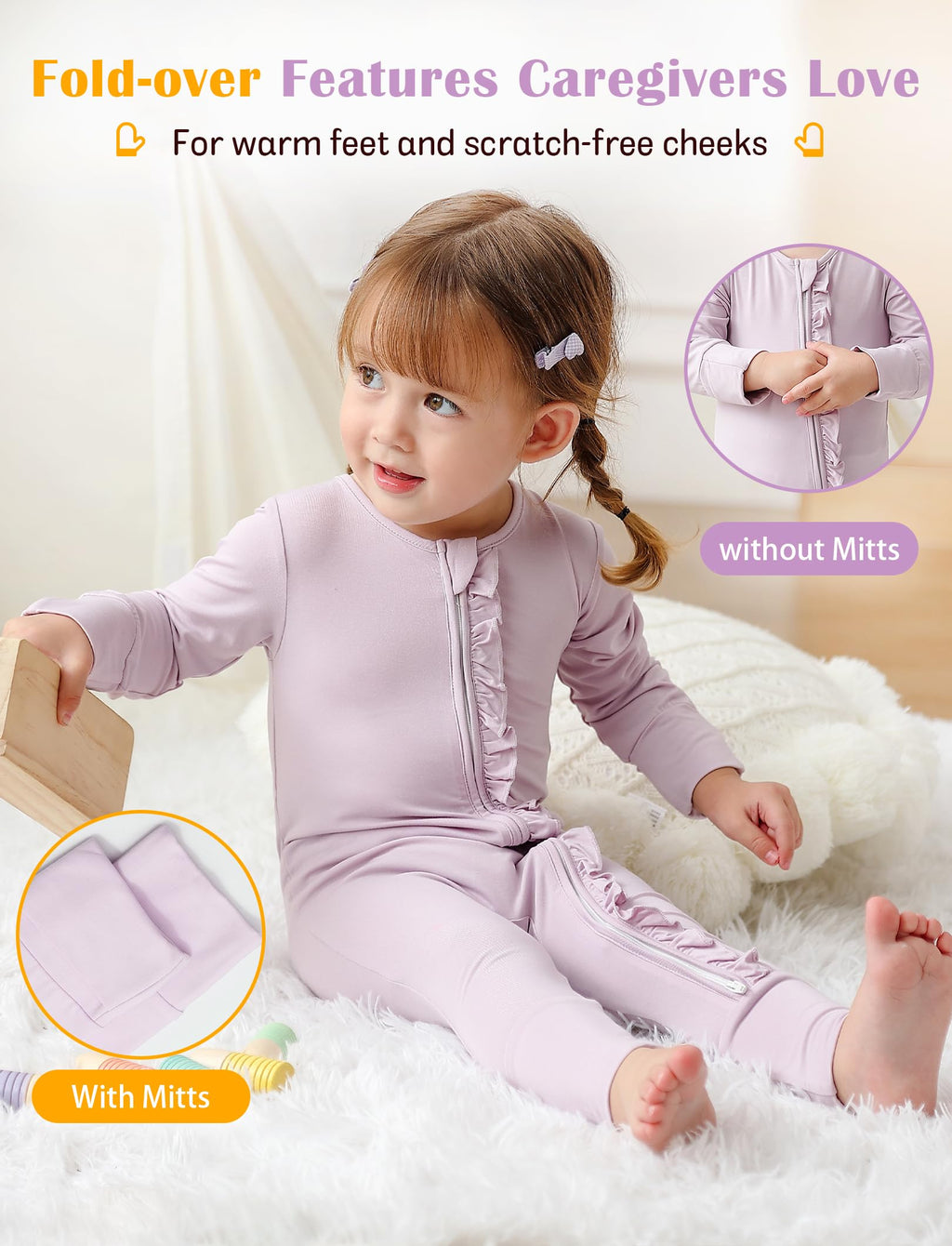 JunNeng Baby Girl Viscose from Bamboo Sleeper Pajamas with Mitten Cuffs