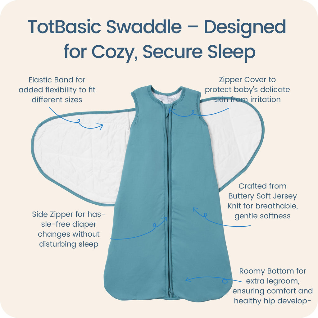 TOTBASIC Baby Swaddle Blanket 0-3 Months, 1.0 TOG 3-Way Adjustable Infant Sleep Sack, Slate