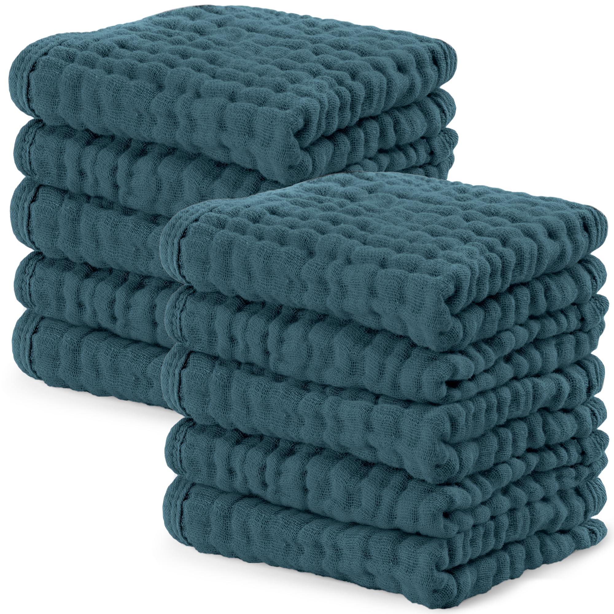 Comfy Cubs Muslin Baby Washcloths 10 Pk - Cotton Wash Cloths - Neptune