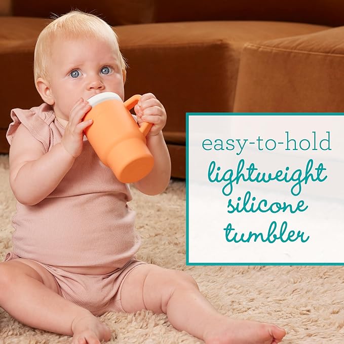 Infantino My 1st Tumbler, Silicone Sippy Cup with Straw & Handle, Spill-Resistant Baby Cup for On-the-Go, BPA-Free Transition Bottle, Creamsicle