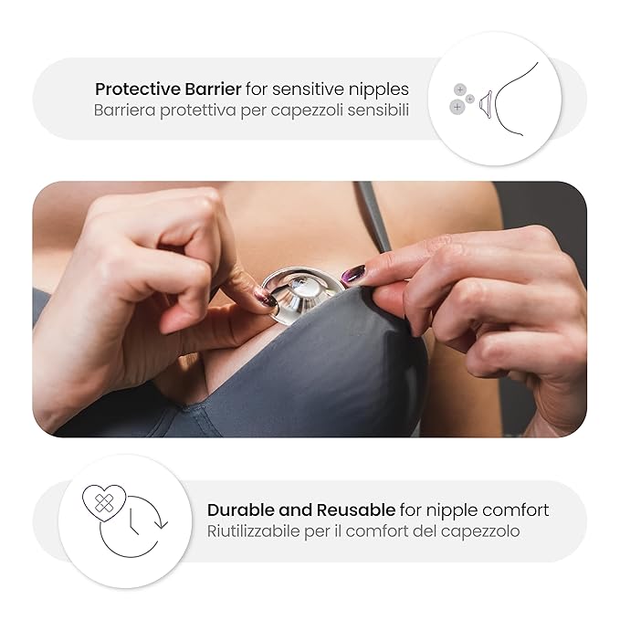 Original Italian Silver Nursing Cups - Nipple Shields for Breastfeeding - Helps Soothe and Protect Sore Nipples - Dermatologically Tested - Medical Device FDA-Registered (XL)
