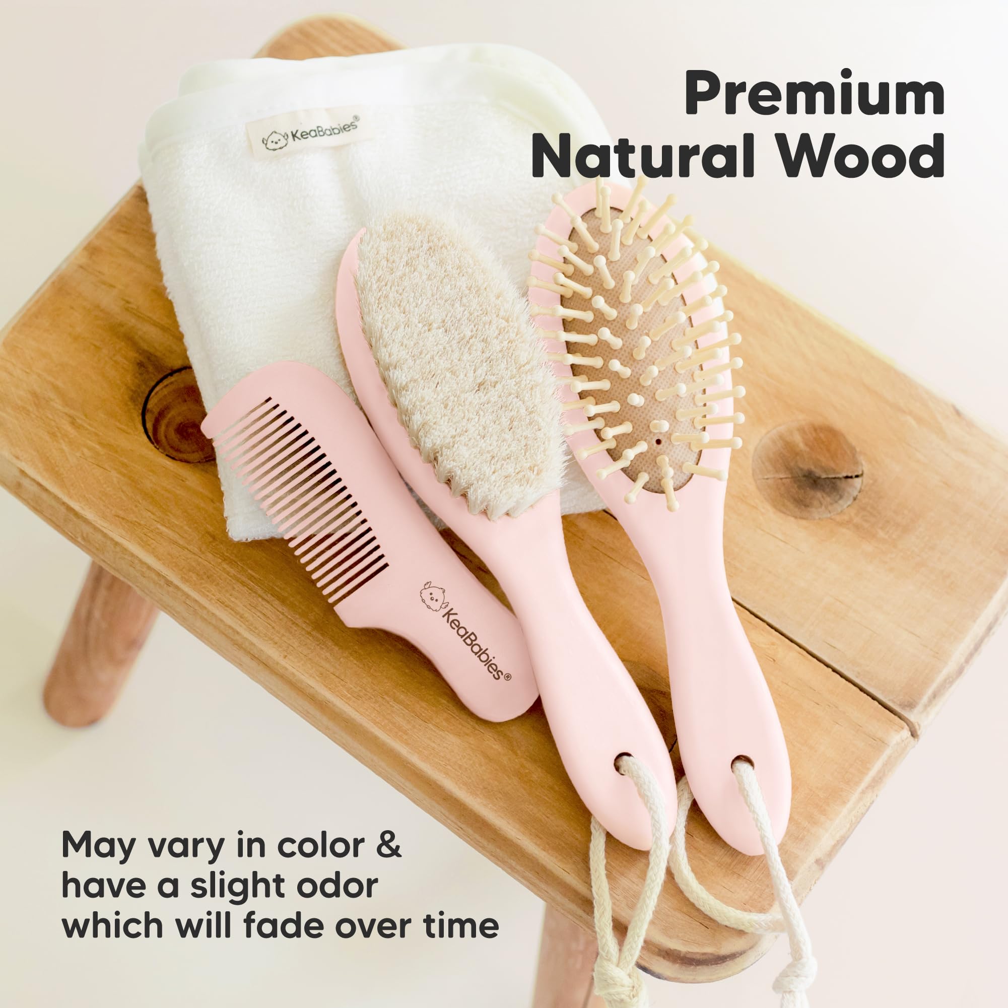 Wooden Baby Hair Brush for Toddler, Infant Cradle Cap (Blush, Regular)