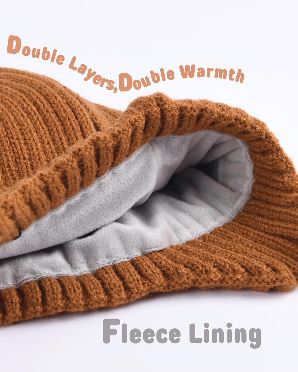 Baby Beanie Fleece Lined Toddler Winter Hat with Ear Flaps Little Girls Boys Warm Hats Cute Beanies for Kids Caramel