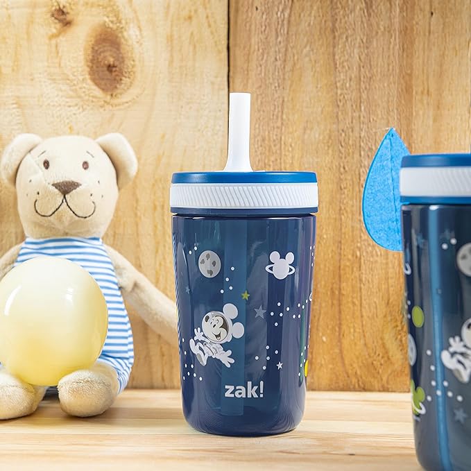 Zak Designs Disney Mickey Mouse Kelso Tumbler Set, Leak-Proof Screw-On Lid with Straw, Bundle for Kids Includes Plastic and Stainless Steel Cups with Bonus Sipper (3pc Set, Non-BPA)