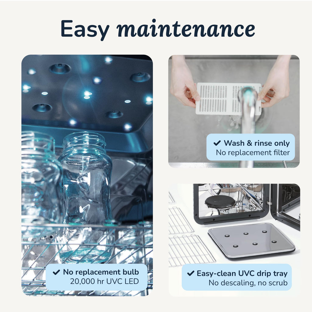 WABI UVC LEDs 3-in-1 Sanitizer & Dryer 360° Box | Disinfect, Dry, & Store Everyday Items, Baby Feeding Gear, and Electronics | Touch Control, LED (No Mercury) | Smart Storage Mode