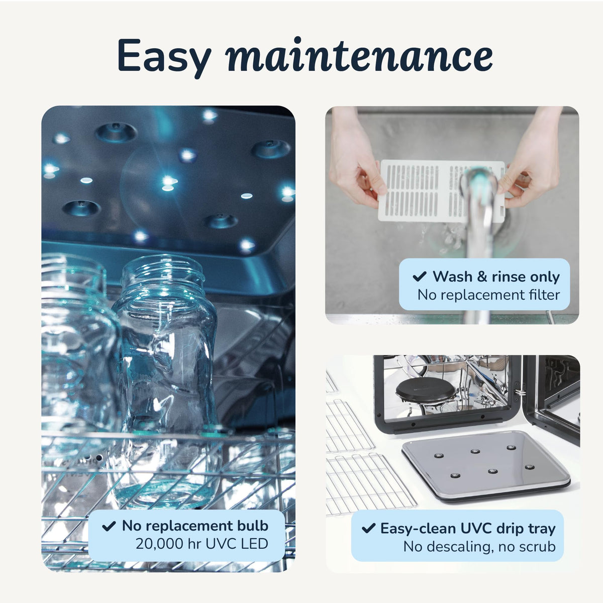 WABI UVC LEDs 3-in-1 Sanitizer & Dryer 360° Box | Disinfect, Dry, & Store Everyday Items, Baby Feeding Gear, and Electronics | Touch Control, LED (No Mercury) | Smart Storage Mode