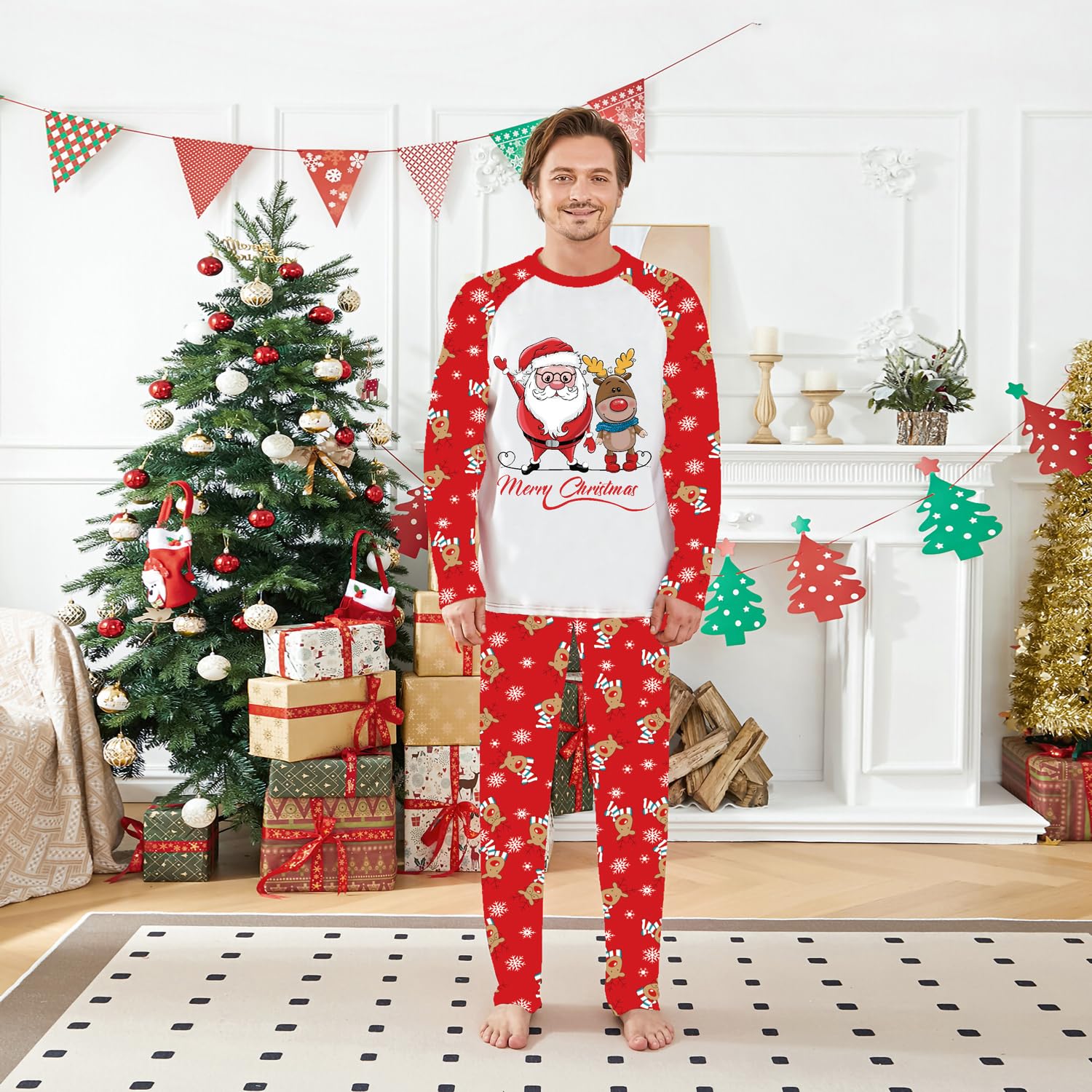 Awoscut Family Christmas Pajamas Matching Pajamas for Family, Xmas PJs Sets Holiday Sleepwear (#b-4, Mom, L)