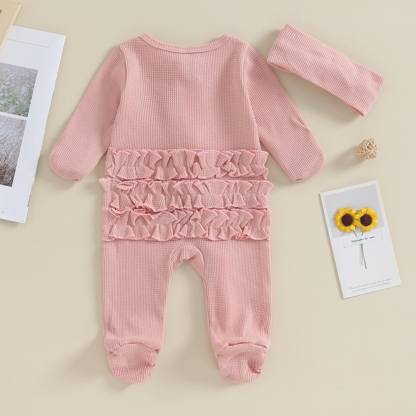 CIYCUIT Baby Girls Clothes Newborn Long Sleeve Zip Up Onesie Romper with Headband Fall Winter Outfits Pink 3-6 Months