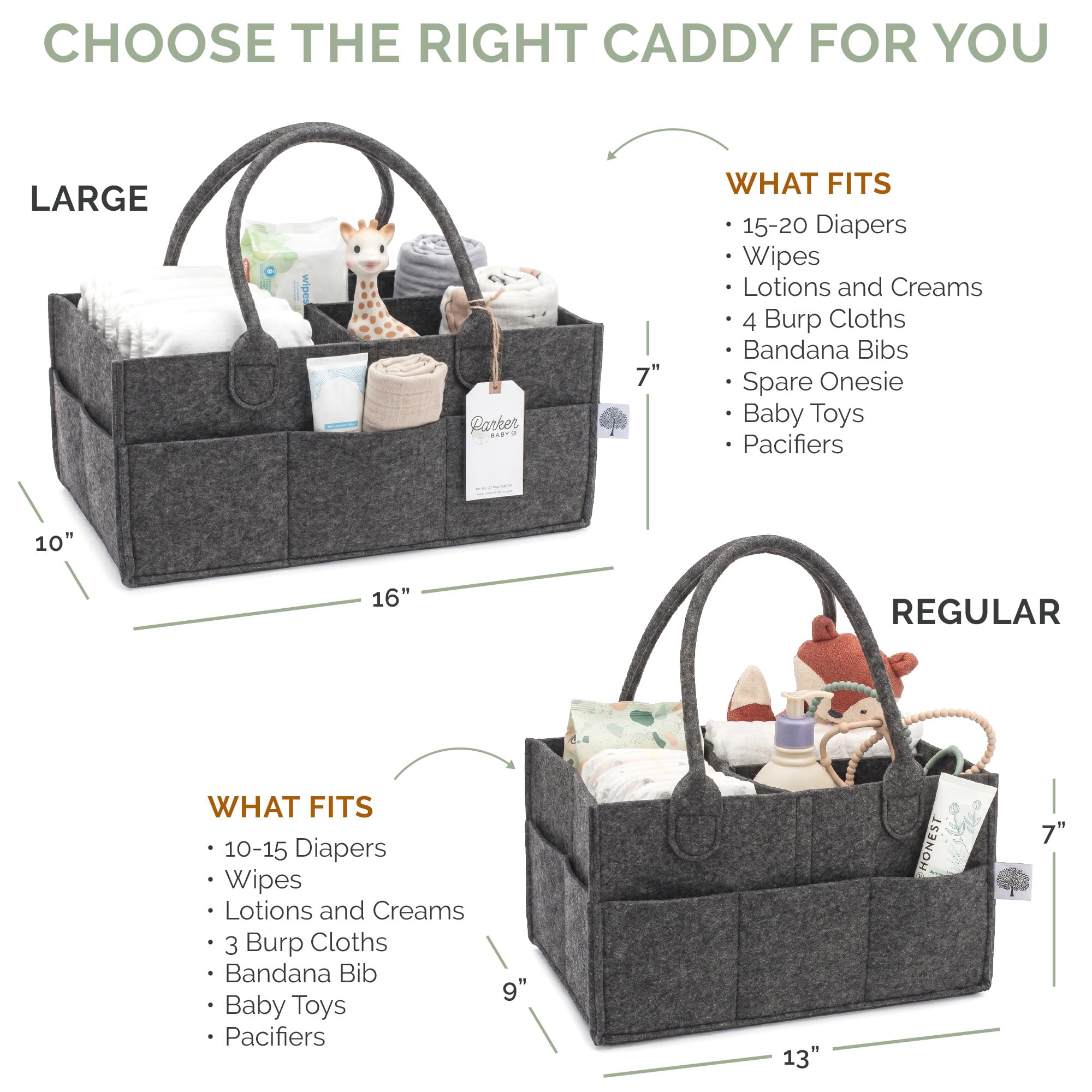 Parker Baby Co. Felt Diaper Caddy Organizer - Large, Charcoal