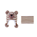 LANGZHEN Toddler Kids Infant Winter Hat,Earflap Knit Warm Cap Fleece Lined Beanie for Baby Boys Girls (Bear -Brown Stripe+Neck Gaiter Stripe, S)