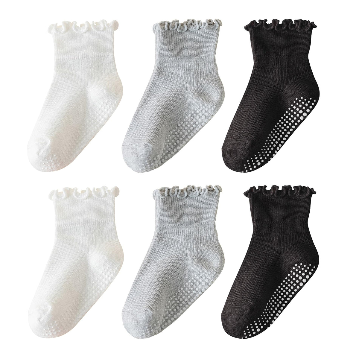 ANYANIME Toddler Socks Ruffle for Girls Baby Grip Socks Non Slip Cute Frill