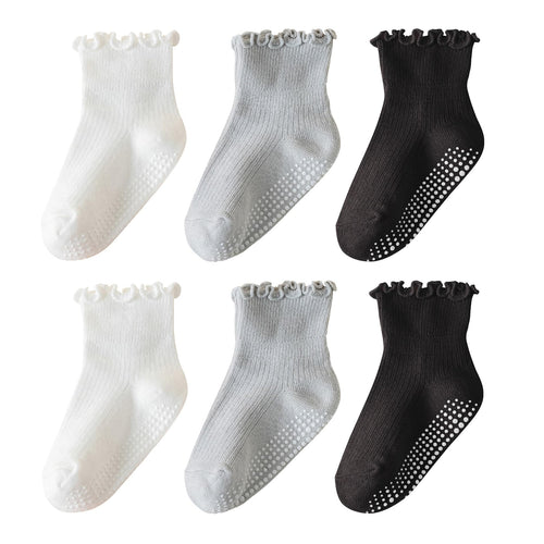 ANYANIME Toddler Socks Ruffle for Girls Baby Grip Socks Non Slip Cute Frill