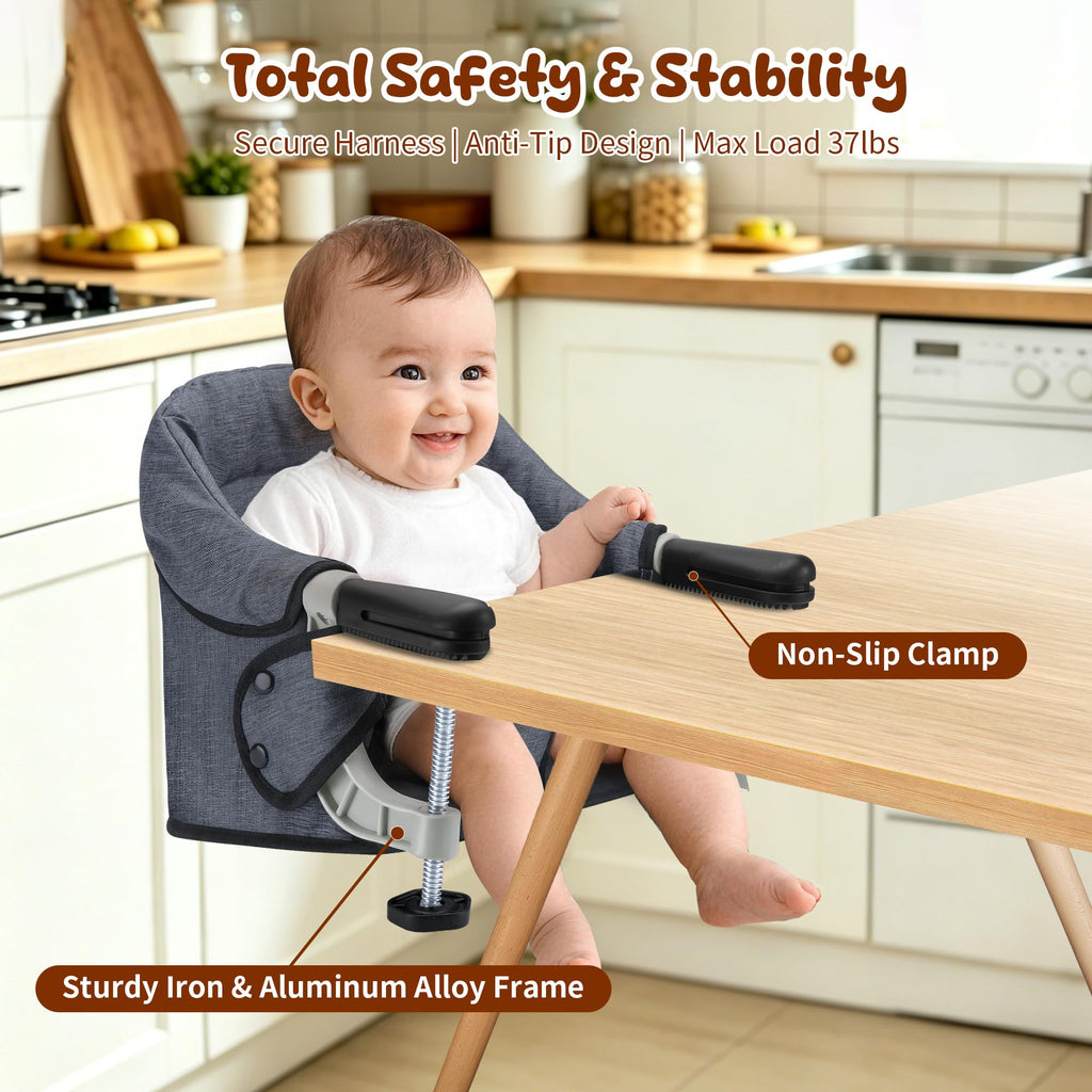 Toogel Hook On High Chair, Secure Harness & Non-Slip Aluminum Clamp, Grey