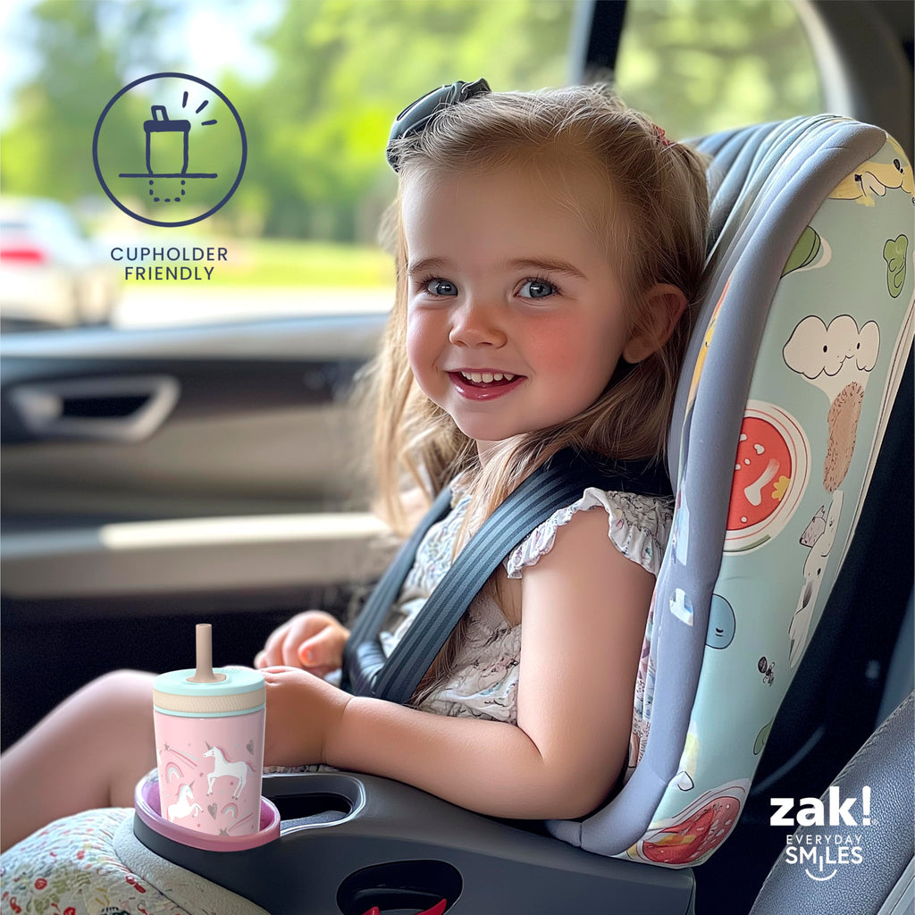 Zak Designs Unicorn Kelso Leak-Proof Toddler Straw Cups, 3pc Set