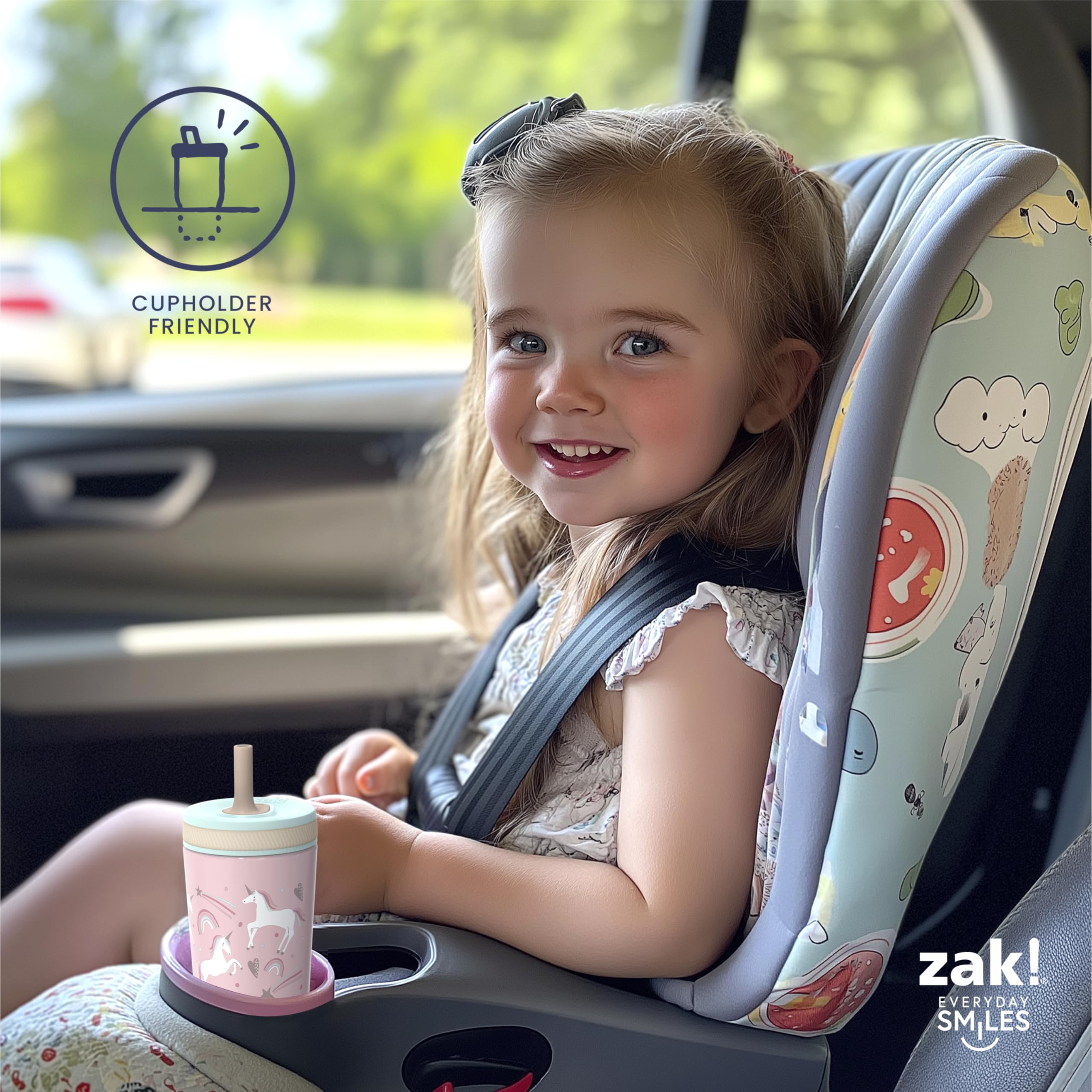 Zak Designs Unicorn Kelso Leak-Proof Toddler Straw Cups, 3pc Set