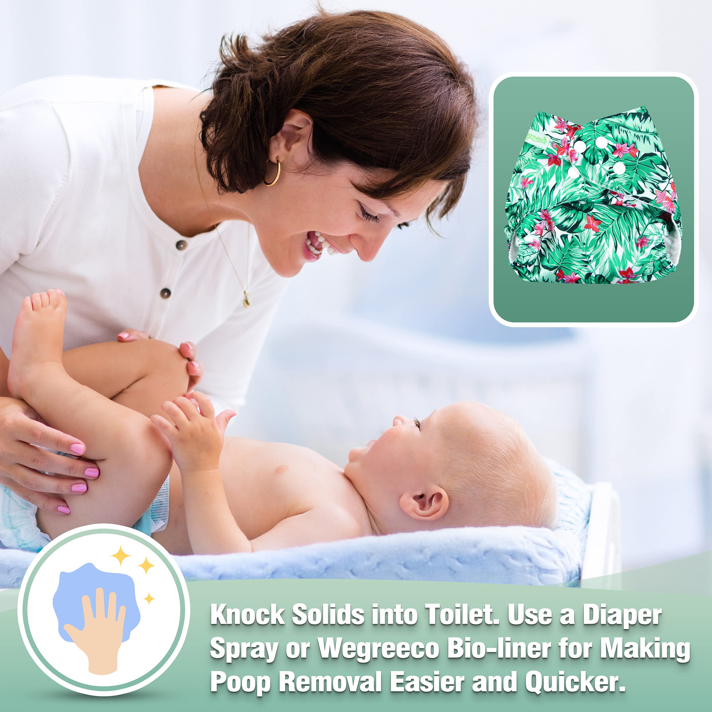 wegreeco Cloth Diapers 6 Pack with 6 Inserts & 1 Wet Bag, Washable Cloth Diapers for Babies, One Size Adjustable Reusable (Rainbow, Horse)