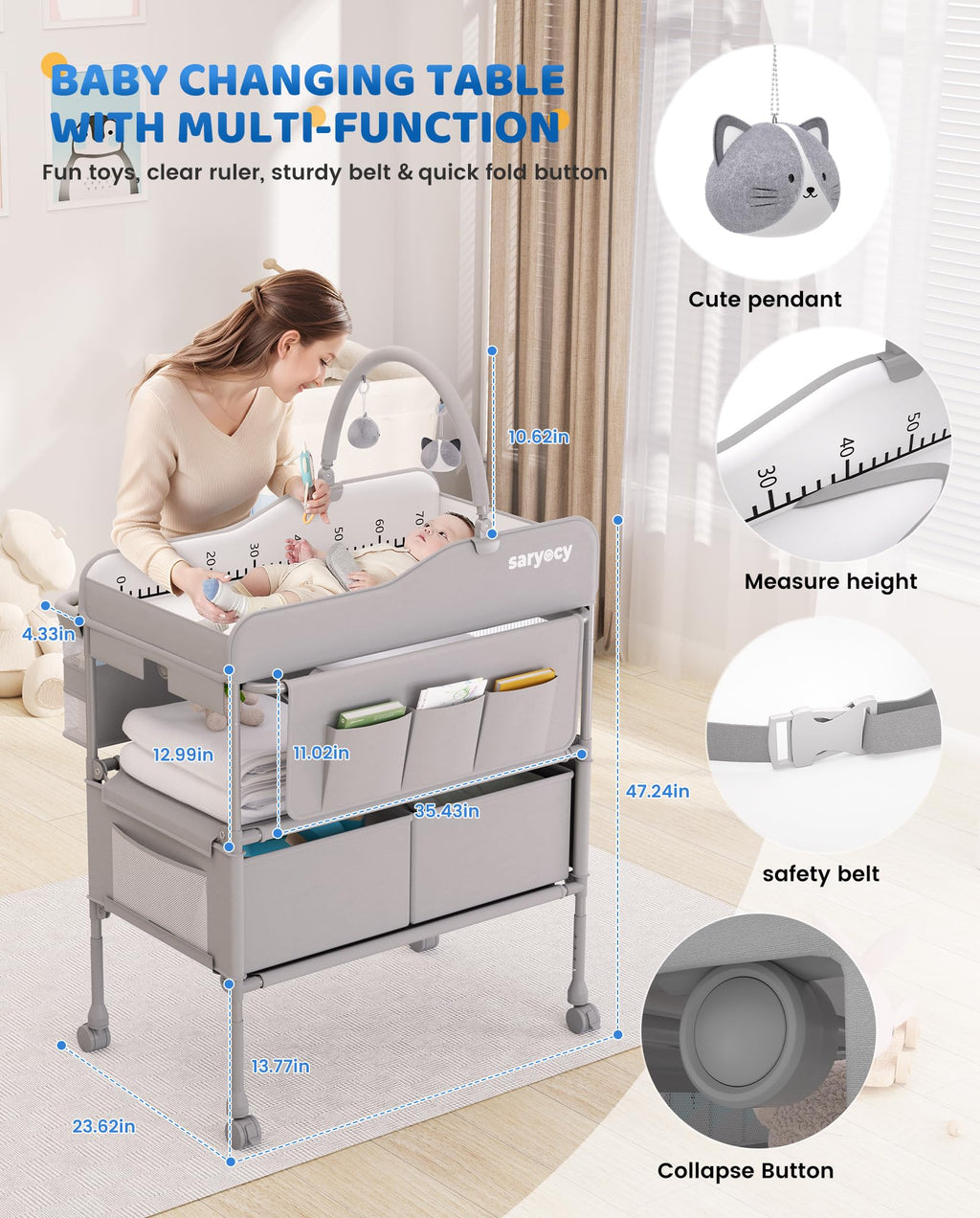Saryocy Baby Changing Table, Mobile Folding Diaper Changing Station