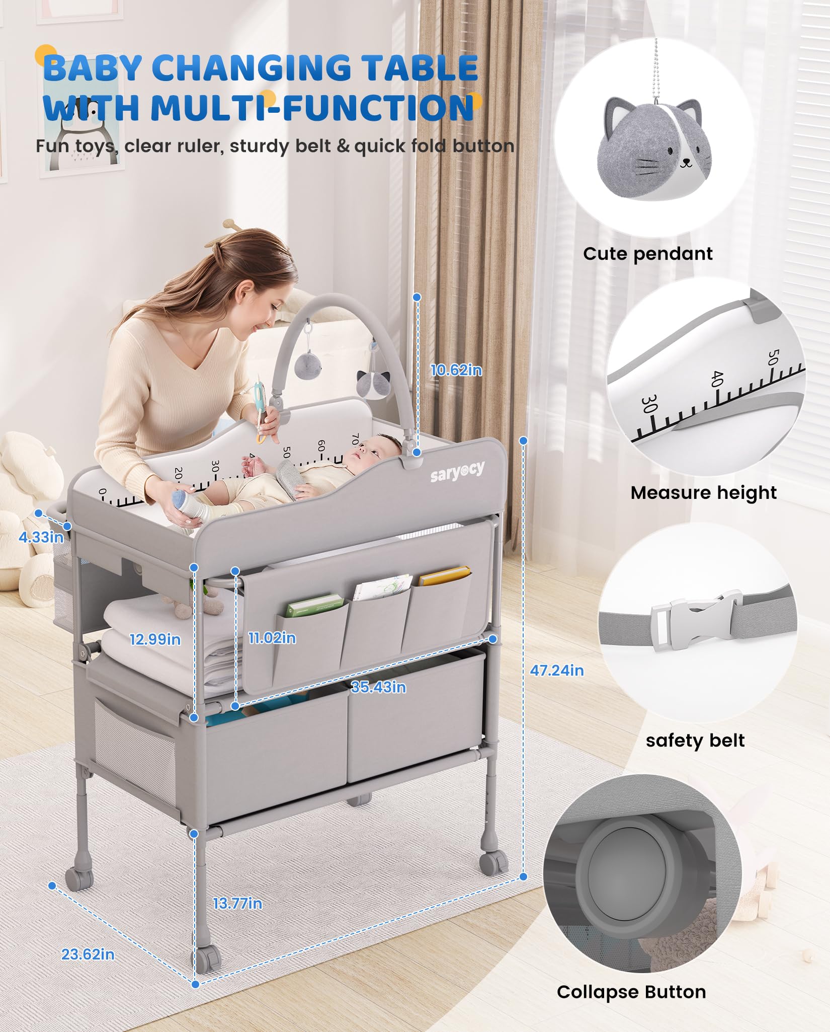 Saryocy Baby Changing Table, Mobile Folding Diaper Changing Station