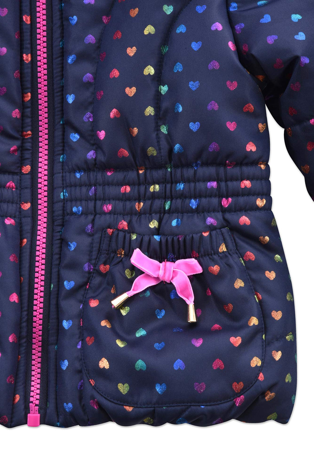 Arctic Quest Little Girls Bib Snow Pants and Ski Jacket Water-Resistant Snowsuit For Kids Winter Jacket For Girls Hooded, Navy/Pink, 3T