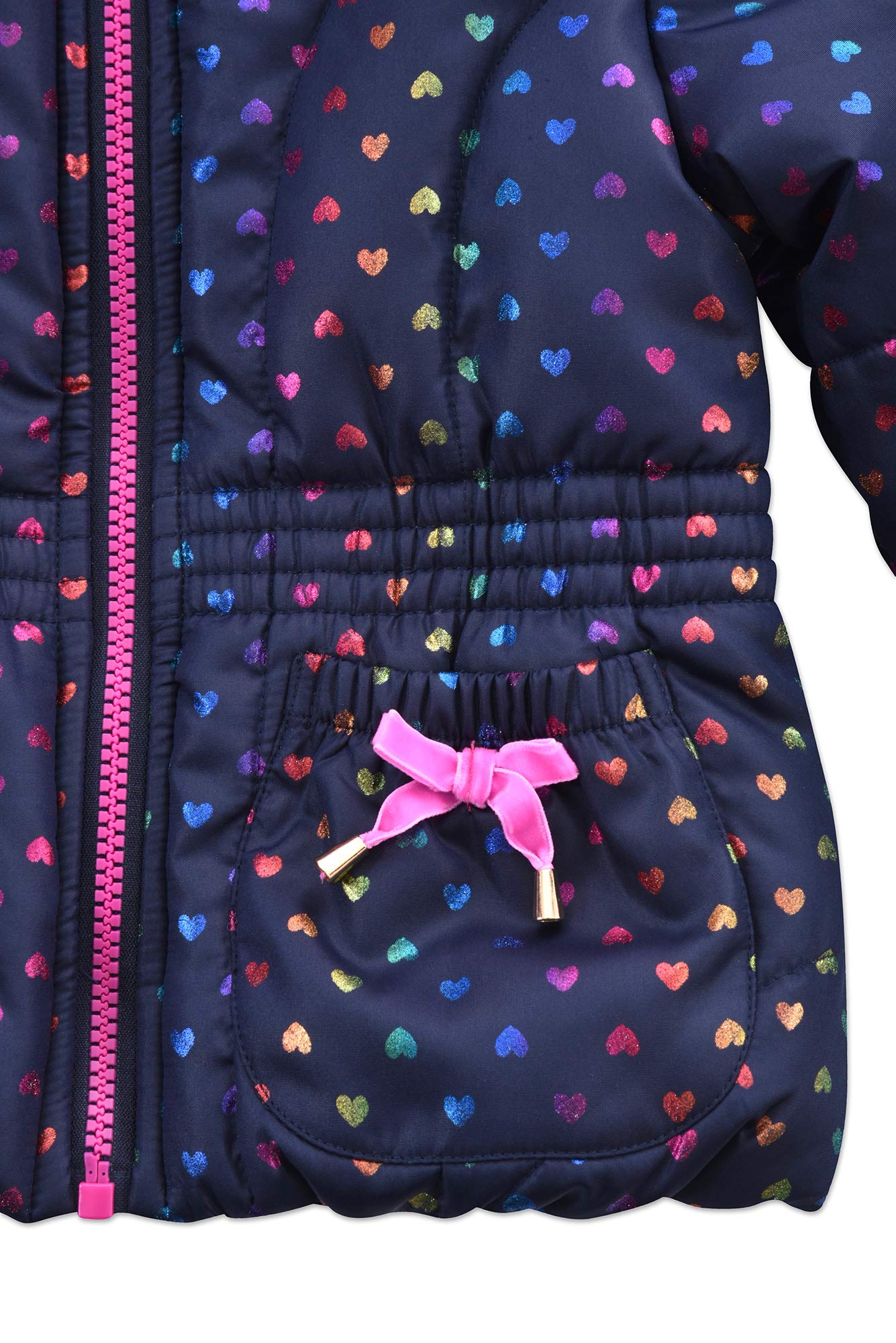 Arctic Quest Little Girls Bib Snow Pants and Ski Jacket Water-Resistant Snowsuit For Kids Winter Jacket For Girls Hooded, Navy/Pink, 3T