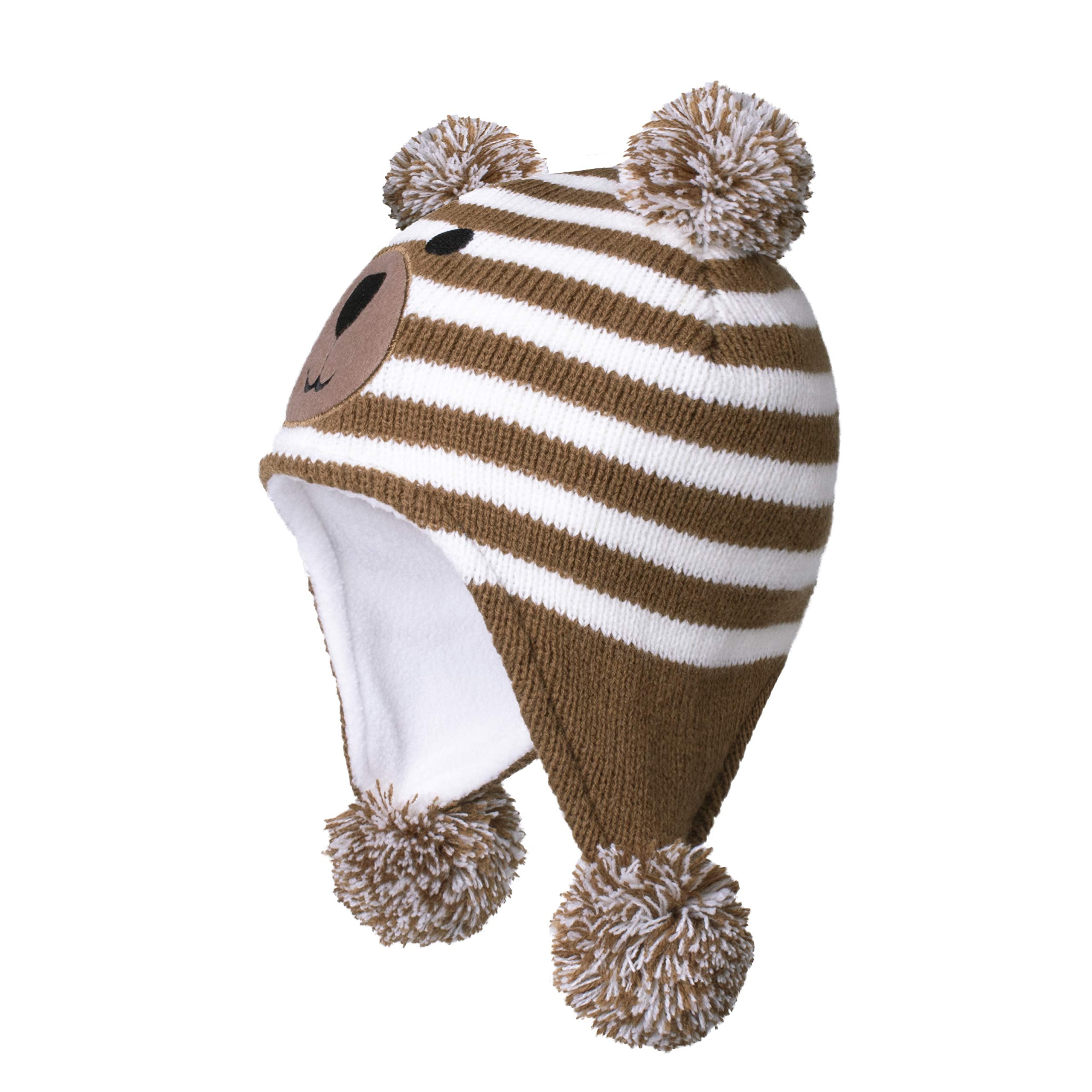 LANGZHEN Toddler Kids Infant Winter Hat,Earflap Knit Warm Cap Fleece Lined Beanie for Baby Boys Girls (Brown, M)