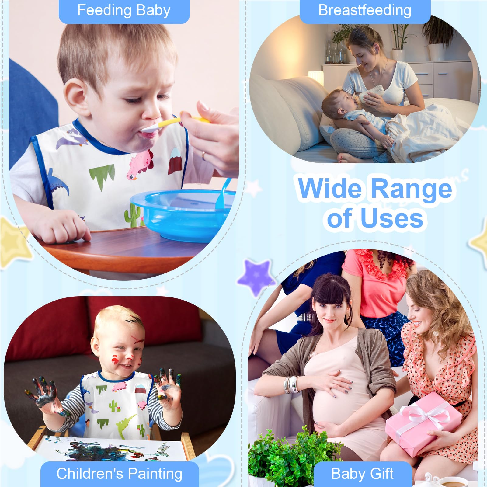Accmor 5 Pack Waterproof Baby Bibs for Eating, Mess Proof Toddler Feeding Bibs for Girls Boys