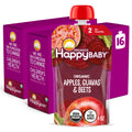 Happy Baby Organics Stage 2 Baby Food Pouches, Gluten Free, Vegan & Healthy Snack, Clearly Crafted Fruit & Veggie Puree, Apples, Guavas & Beets, 4 Ounces (Pack of 16)