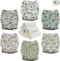 Mama Koala 3.0 Pocket Cloth Diapers for Babies with AWJ Lining, 6 Pack with 6 4-Layer Natural Cloth Diaper Inserts - Reusable and Washable Pocket Diapers(Cute Dinosaurs)