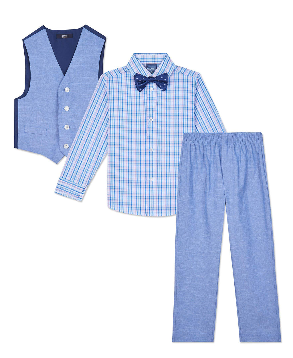 Nautica Boys' Little 4-Piece Set with Dress Shirt, Bow Tie, Vest, and Pants, Lavendula, 6
