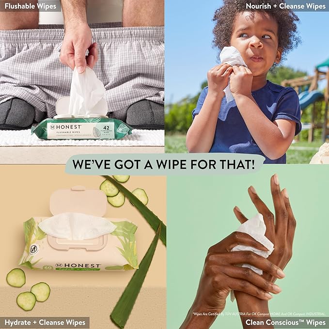 The Honest Company Clean Conscious Multi-Use Wipes Hypoallergenic and Unscented for Sensitive Baby Skin Over 99% Water Compostable Plant Based Baby Wipes Terrazzo 36 Count