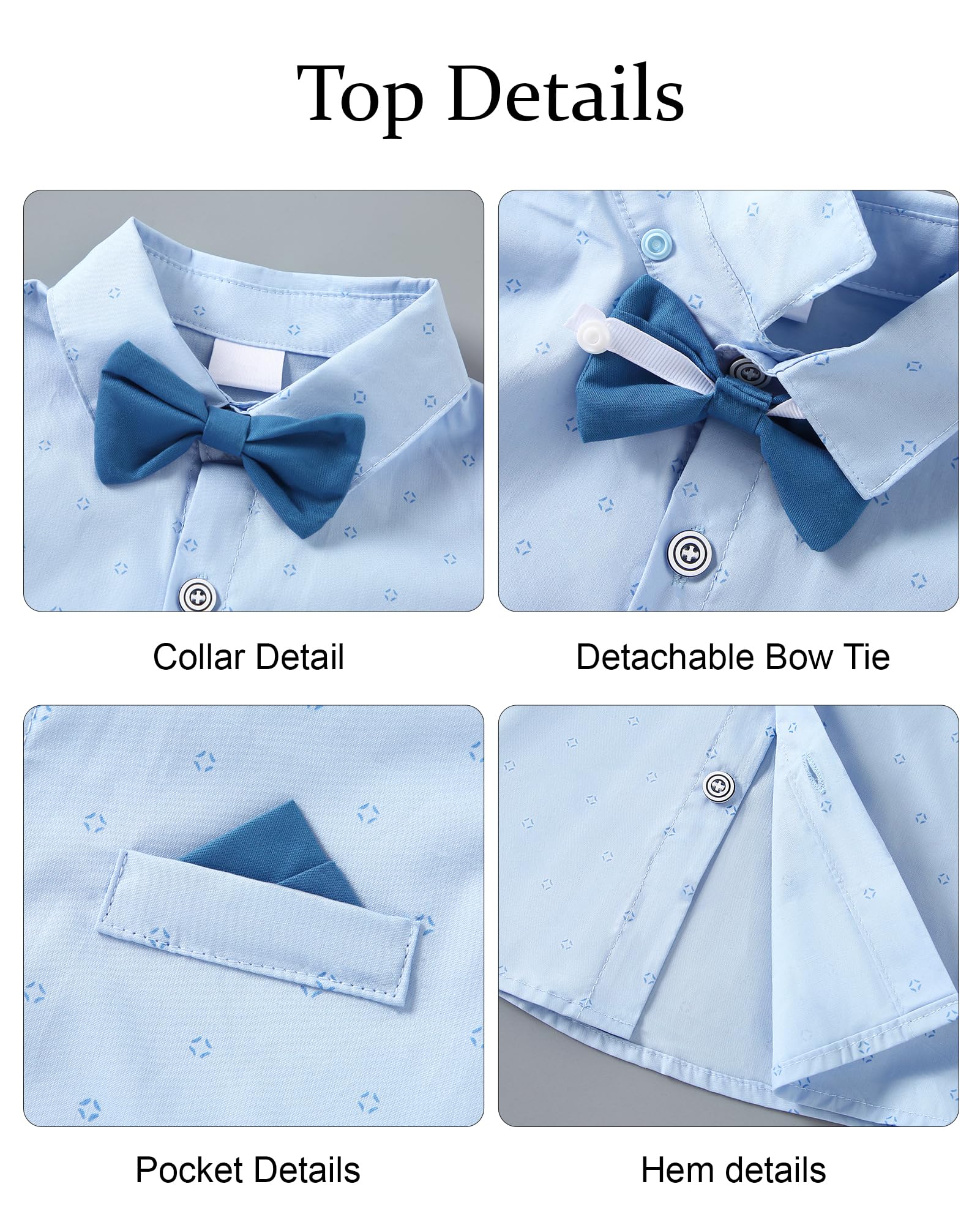 Boys Suit Boys Wedding Suit Blue Boy Dress Shirt with Bowtie/Suspender Pants Big Kid Gentleman Outfits 9-10 Years.