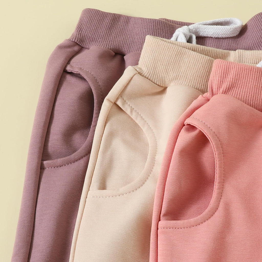 Sejardin Toddler Baby Boy Girl Pants 3 Pack Solid Color Elastic Waist Jogger Sweatpants Newborn Infant Casual Bottoms (Apricot Pink Purple, 18-24 Months)