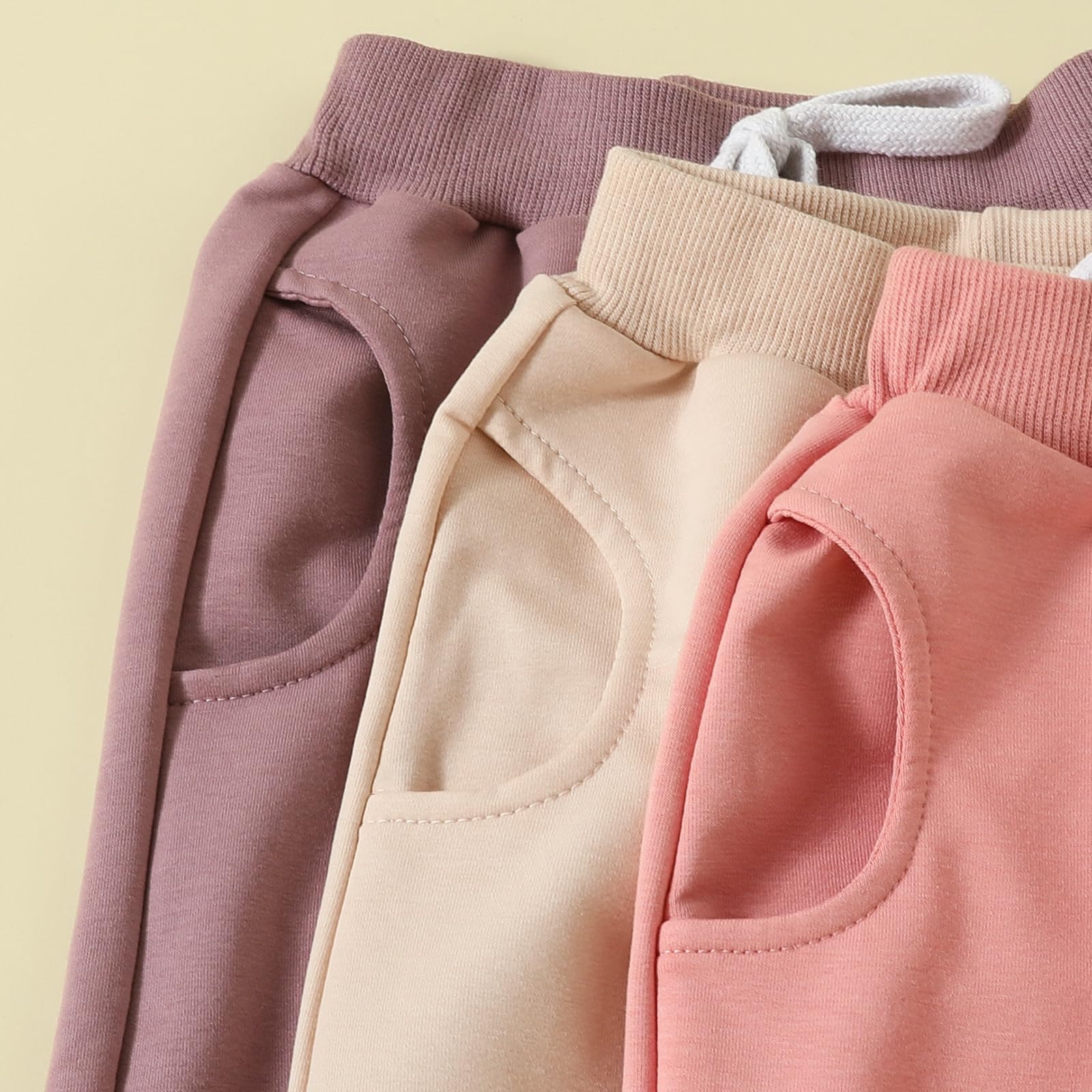 Sejardin Toddler Baby Boy Girl Pants 3 Pack Solid Color Elastic Waist Jogger Sweatpants Newborn Infant Casual Bottoms (Apricot Pink Purple, 18-24 Months)