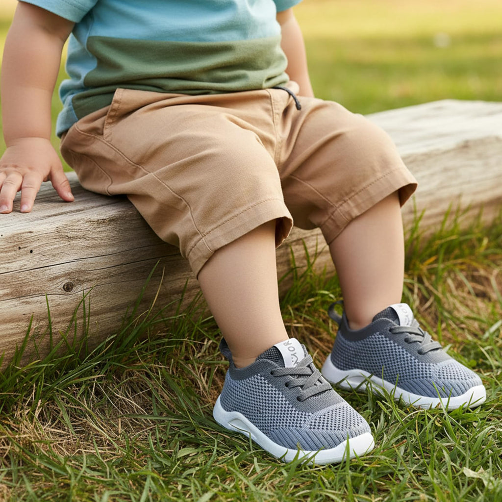 MORENDL Toddler Shoes Baby Walking Sock Shoes Infant Sneakers Boy Girl Barefoot Tennis Shoe Non-Slip Brethable Dark Grey 6-9 Months