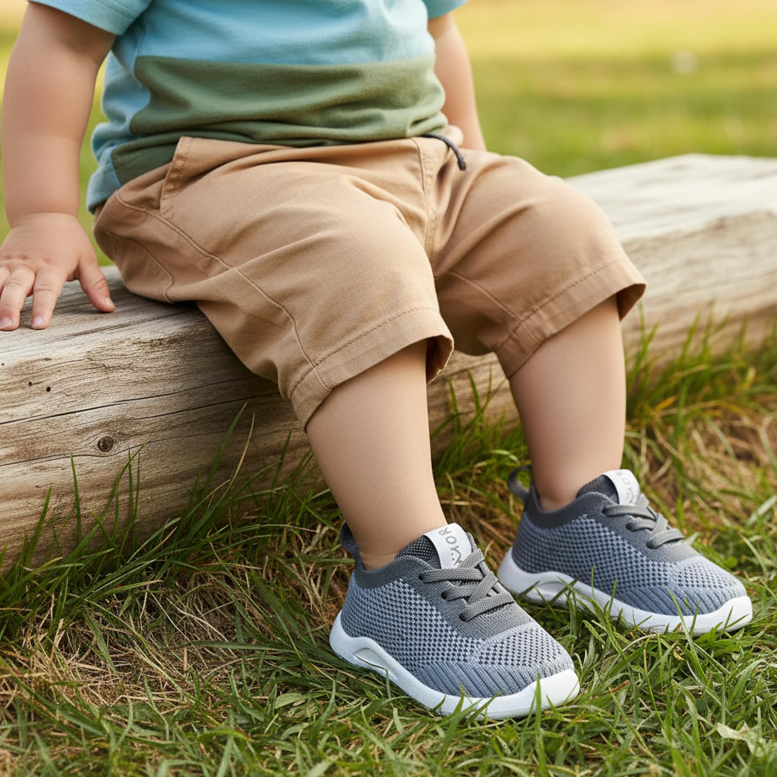 MORENDL Toddler Shoes Baby Walking Sock Shoes Infant Sneakers Boy Girl Barefoot Tennis Shoe Non-Slip Brethable Dark Grey Size 8