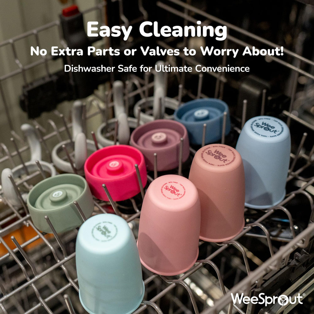 WeeSprout Baby Training Cup - Silicone Sippy Cup with Removable Handles for Weaning Off Bottle - Transition Spill-Proof Toddler Cups - No-Spill Design (Pastel Pink/Hot Pink/Light Gray)