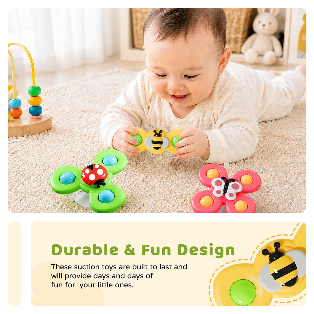 LiKee Strong Suction Cup Fidget Rotating Sensory Bath Toys for Baby Christmas Stocking Stuffers, Airplane Car Travel Table & Window Toys for Toddler Boys and Girls, 10+ Months
