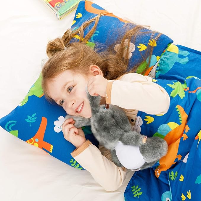 Toddler Pillow with 100% Organic Cotton Pillowcase 14x19, Cottonblue Kids Bedding Pillow for Sleeping, Machine Washable, Boys Pillow and Pillow Cover for Travel, Cot, Bed Set, Blue Dinosaur