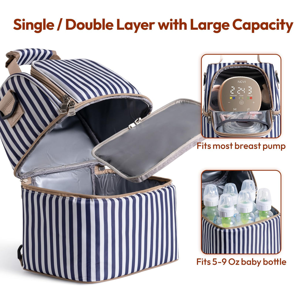 NCVI Breastmilk Bag with 2 Ice Pack, Keep Food Warm/Cold (Stripe)