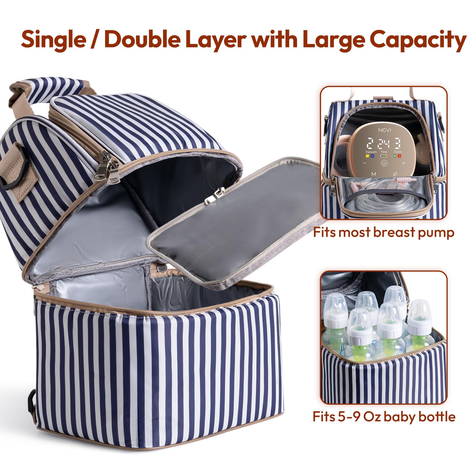 NCVI Breastmilk Bag with 2 Ice Pack, Keep Food Warm/Cold (Stripe)